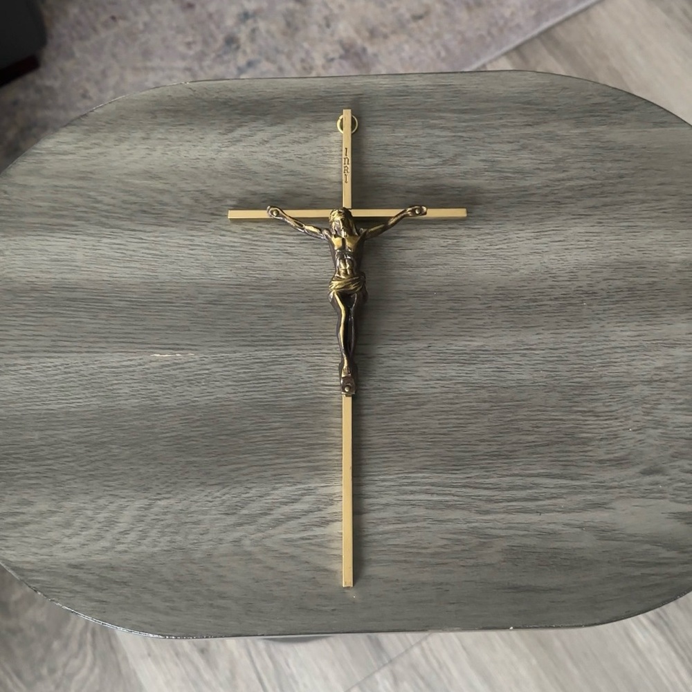 Vintage INRI Brass Jesus Crucifix Christian Religious Cross Hanging Wall Art 10”